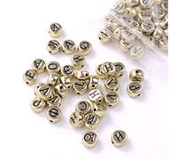 Phefop Russian Letters Beads, Acrylic DIY Jewelry Accessories, 100pcs 4x7mm, Ideal for Preschool Learning and Crafting (Gold)