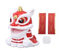 Phefop Solar Powered Wake Lion Ornament Nodding Lion Car Decor ABS Material Chinese Style Lucky Charm for Home Decoration and Car Interior Accessories (Red)