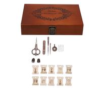 Phefop Vintage Embroidery Scissors Kit, European Style Sewing Tools with Antique Thimble Awl Threader Cutter Needles and Wood Box for Embroidery Needlework Quilting