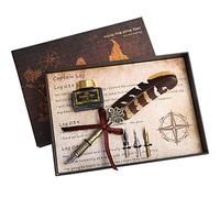 Phefop Vintage Feathers Pen Set, Calligraphy Quill Pen with 3 Nibs and Glass Ink Bottle Retro Writing Tool for Calligraphy Stationery Writing Lovers