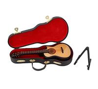 Phefop Wooden Miniature Guitar with Stand and Case, Mini Musical Instrument Guitar Replica, Perfect Decorative Ornament for Home, Study Room, Dollhouse Accessories Model (20cm cutaway)