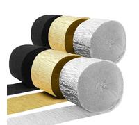 PheiLa Crepe Paper Streamers 6 Rolls 492ft, Black and Gold Crepe Paper Graduation Party Decorations DIY Gift Wrapping Birthday Holiday Party Decor, 1.77 Inch x 82 Ft/Roll