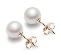 PHEIOTACE Women's Real 925 Sterling Silver Swarovski Pearl Stud Earrings Round 8 mm (0.32in), Gift for Her (White - Rose gold)