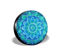 Phelika Abstract Blue Mandala of Vishuddha Chakra Spare Tire Cover PVC Leather Wheel Protectors Weatherproof Universal for Trailer RV SUV Truck Camper Travel Trailer Accessories 14 Inch