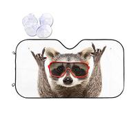 Phelika Windshield-Sun-Shades, Raccoon Sunglasses 02, Passenger Car Shade, Aluminum, 70.0 x 130.0 cm, Elastic Band