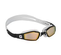 Phelps Ninja Competitive Swim Goggles - Gold Titanium Mirror Lens, White & Black Frame - Race Fit Strap System, Curved Lens Technology, Anti-Fog, UV Protection - The Every Time
