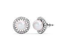 PHENIOTACE Stud Earrings for Women Pearl Cubic Zirconia from Swarovski, Shell shaped, 9ct White Gold plated
