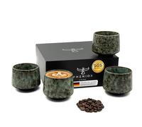 Pheniox Cappuccino Cup Set Tibet Green, 4 x 180 ml, Stoneware, Without Handle, Dishwasher and Microwave Safe, Gift Box