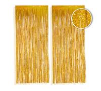 PHENO Flags 2 Pieces Gold Tinsel Curtain, 1x2.5m - Glittering New Year’s Eve Decoration with a Sparkling Metallic Look, Tinsel Garland for Your Party