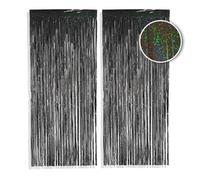 PHENO Flags Black Tinsel Curtain 2 Pieces, 1x2.5m - Glittering New Year’s Eve Decoration with a Dark Metallic Look, Tinsel Garland for Your Halloween Party