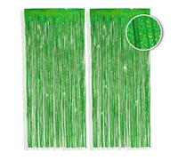 PHENO Flags Green Tinsel Curtain 2 Pieces, 1x2.5m - Glittering New Year’s Eve Decoration with a Sparkling Metallic Look, Tinsel Garland for Your Party