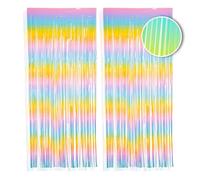 PHENO FLAGS Rainbow tinsel curtain 2 pieces, 1x2.5m - glittering New Year’s Eve decoration with a sparkling metallic look, tinsel garland for your party