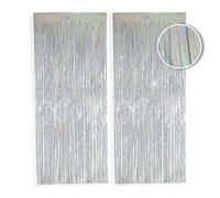 PHENO Flags Silver Tinsel Curtain 2 Pieces, 1x2.5m - Glittering New Year’s Eve Decoration with a Sparkling Metallic Look, Tinsel Garland for Your Party