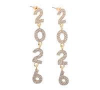 PHENOFICE 1 Pair New Year 2026 Letters Drop Dangle Earrings for Women Girls Elegant Pearls Earrings for New Year's Eve Dance Party Jewelry