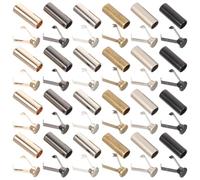 PHENOFICE 24Pcs Metal Cord Ends for Drawstrings Pants with Mixed Colors Black White Gunmetal Antique Bronze Iridescent Glossy Gold, Medium Size Rope Stoppers for DIY Repair and Craft