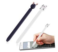 PHENOFICE 2pcs Cartoon Silicone Stylus Sleeve Covers Compatible with Apple Pencil 2nd Generation, Protective Pen Sleeves for Artists and Students, White Cow and Deer Design