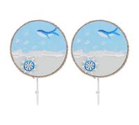 PHENOFICE 2pcs Coastal Wall Hooks: Hand-Painted Nautical Towel Hangers - Mediterranean Sea Life Wall Art Decor for Bathrooms Kitchen Beach Houses