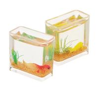 PHENOFICE 2pcs Miniature Dollhouse Fish Tank Set - Square Resin Goldfish Bowls in Yellow and Orange - Tiny Aquarium Decor for Dollhouse Scenes and Desktop Micro Landscape