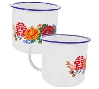 PHENOFICE 2pcs Red Enamel Mug 700ml Portable Mini Coffee Cup Chinese Style Teacup Multi-Function Water Holder for Indoor and Outdoor Travel