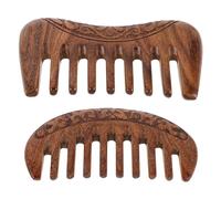 PHENOFICE 2pcs Wide Tooth Massage Comb Hand Carved Wooden Scalp Guasha Tool Hair Scraping Detangling Brush for Women Men Hair Care