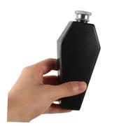 PHENOFICE 3.5oz Whiskey Flask with Funnel Stainless Steel 304 Halloween Coffin Shape Leak Proof Black for Travel Party