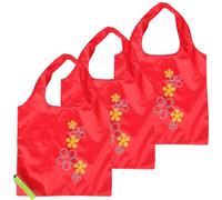 PHENOFICE 3 Pcs Foldable Reusable Shopping Tote Bags for Women, Strawberry Style Lightweight Polyester Fruit Pattern Fold up Bags, Washable and Portable for Retail Shopping and Events
