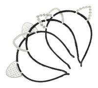 PHENOFICE 3pcs Cat Ear Headbands with Rhinestone Alloy Decoration, Not Easy to Fall or Deform, Stylish and Cute Hair Accessories for Halloween and Cosplay Parties