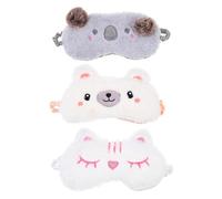 PHENOFICE 3pcs Lightweight Plush Animal Eye Masks for Sleeping with Good Light Blocking and Satin Cotton Material, Travel Blindfolds for Hotels and Travel