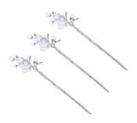 PHENOFICE 3pcs Vintage Flower Hair Sticks White False Pearl Zinc Alloy Material Blossom Pattern Hair Chopsticks for Ceremony and Wedding Easy to Fix