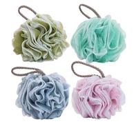 PHENOFICE 4pcs Bath Poufs Mesh Sponge Loofah Balls with Hanging Rope for Exfoliating and Strong Foaming, Soft Pe Material Shower Puff Set for Travel and Hotel Use
