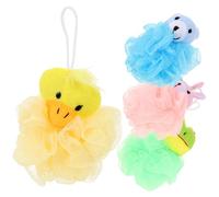 PHENOFICE 4pcs Cartoon Animal Shower Loofah Balls Set with Duck Rabbit Frog Bear, Soft Bath Body Scrubber for and, Household Bath Skin Cleaning Sponge