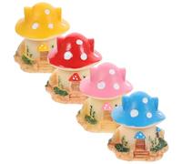 PHENOFICE 4Pcs Resin Miniature Mushroom House Figurines Desktop Decor for Garden Craft Flowerpot and Dollhouse Accessories Cute Cartoon Style