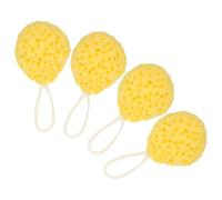 PHENOFICE 4pcs Ultra-Soft Honeycomb Bath Sponge Shower Puff for Gentle and Deep Cleansing, Vibrant Yellow Sponge with Reusable Mesh Pouf Design, for Bath and Spa Level Softness at Home