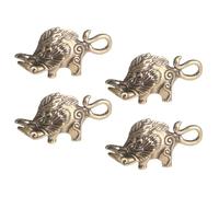 PHENOFICE 4pcs Vintage Boar Shape Brass Keyring Charm Set, Lightweight DIY Key Hanging Decor with Golden Colour, for Crafts and Special Events