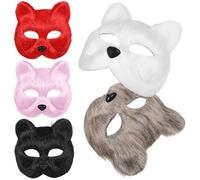 PHENOFICE 5pcs Plush Fox Masks with High Simulation Design, Breathable and Comfortable Plastic Animal Masks for Party and Halloween Cosplay Accessories