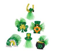 PHENOFICE 6pcs Irish Shamrock Hair Clips Set for St Patrick’s Day Party - Green Leprechaun, Rainbow Bridge, Shamrock, Top Hat, Gold Coin Pot Horseshoe Hair Barrettes and Adults