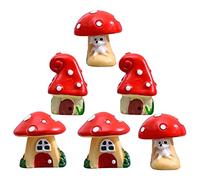 PHENOFICE 6pcs Resin Miniature Mushroom House Figurines Diy Moss Landscape Decoration Set with Twisted Roof, Window, and Dog Designs for Fairy Garden and Home Decor