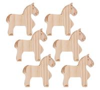 PHENOFICE 6pcs Wooden Horse Figurines Wood Animals DIY Unpainted for Farm Party, DIY Creative Wooden Handicraft Ornament Projects