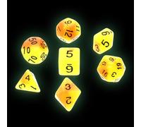PHENOFICE 7Pcs Glow-In-The-Dark Multi-Sided Dice Set, Dual-Color Orange and Green Plastic Gaming Dice for Rpg, Board Games, and Party Supplies
