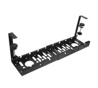 PHENOFICE Adjustable under Desk Cable Organizer Tray 15.7-20.5 Inch Retractable Steel Wire Management with No Drill Clamp, Dedicated Slots for Power and Data Cords, for Dorms and Home Black