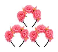 PHENOFICE Artificial Hair Women Pink for Flower and Peony Headbands 3pcs Lightweight Comfortable Fabric Plastic Material Stylish Realistic Floral Accessories for Costume Events and Photo