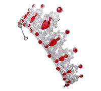 PHENOFICE Baroque Crown Tiara Headband for Women Wedding Hair Accessories, Silver Red Crystal Prom Crown with Rhinestones, Bridal and Birthday Party Hairpiece for Princess and Queen Costumes