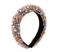PHENOFICE Baroque Rhinestone Wide Padded Headband Hair Accessory with Beaded Crystal Design, Elastic and Keeps Hair Fixed, for Shopping and New Year Festive Occasions