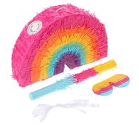 PHENOFICE Colorful Boho Rainbow Pinata with Bat and Blindfold for Birthday Mexican Carnival and Holiday Party Supplies Large Candy Holder Fiesta Decoration Interactive Game