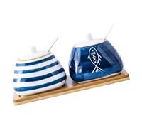 PHENOFICE Condiment Jars Round High Temperature Resistance Practical Design Japanese Style Ceramic with Bamboo Lids Hand-Painted Seasoning Canisters for Cooking and Home Kitchen Use