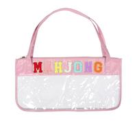 PHENOFICE Embroidery PU Letter Mahjong Tote Bag Large Transparent Tile Storage Organizer with Zipper and Shoulder Strap for Travel and Game Lovers
