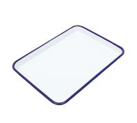 PHENOFICE Enamel Baking Pan Blue Rim Enamel Baking Cookie Sheets Rectandular Serving Tray 27x19cm Enamelware Roasting Tray Dinner Plate for Kitchen Bread BakeWare