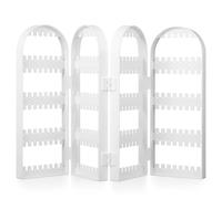PHENOFICE High Capacity White Plastic Jewelry Box Display Holder with 4-door Design and 360 Degree Display, Firm Assembly Earring Organizer for Girl Vanity or Bedroom
