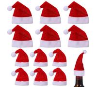 PHENOFICE Mini Christmas Santa Hats Party Christmas Decoration Accessory 12pcs Decorative Red Cloth Caps with Cute Classic Design for Wine Bottles and Cutlery