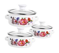 PHENOFICE Mini Enamel Soup Pot Set Double Handles Small Flat Bottom Cooking Pot Decorative Enamel Stockpot for Stove Top Soup Cooking Instant Noodles 3pcs